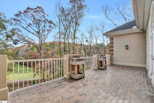 view of patio / terrace featuring a mountain view