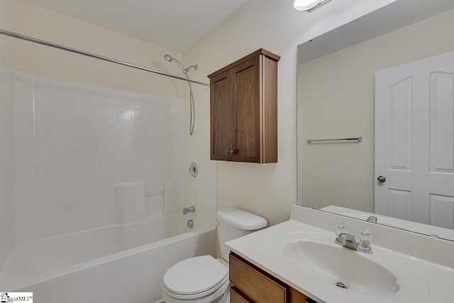 full bathroom featuring vanity, shower / bath combination, and toilet