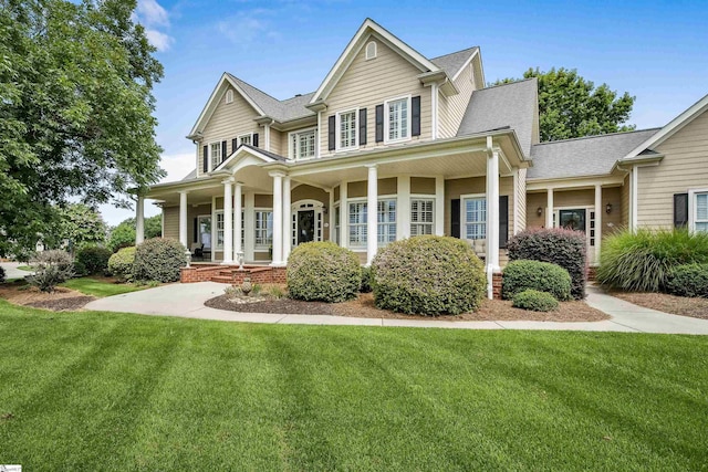 view of front of property featuring a porch and a front yard