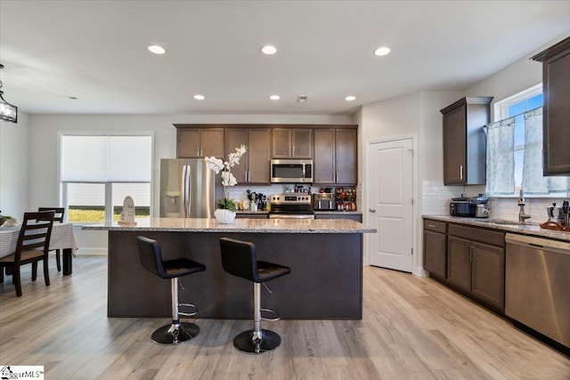 kitchen featuring plenty of natural light, a center island, and appliances with stainless steel finishes