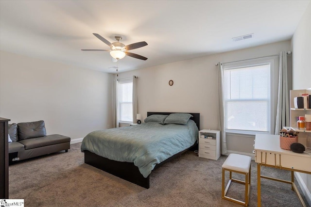 bedroom featuring carpet flooring and ceiling fan