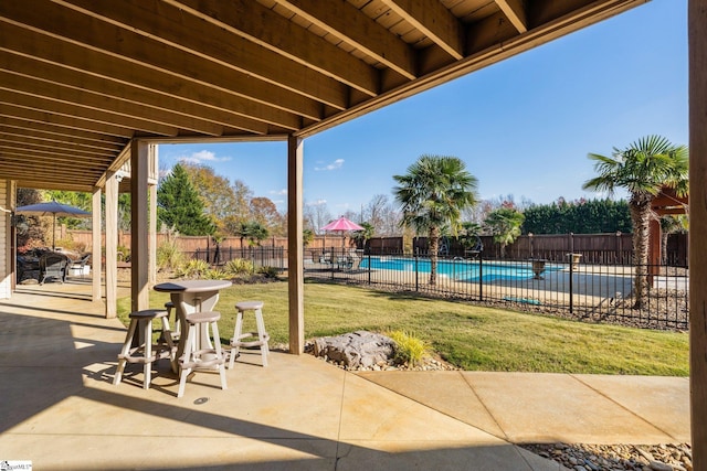 view of patio featuring a fenced in pool