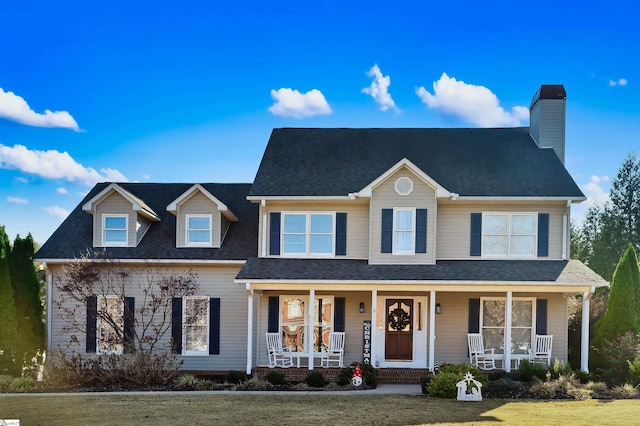 view of front of property featuring a porch and a front lawn