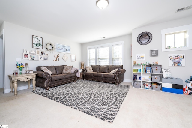 living room with carpet