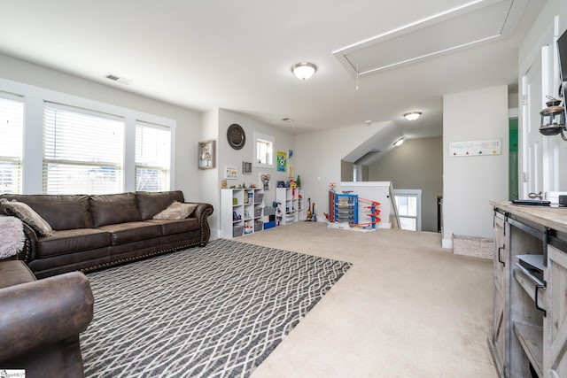 living room featuring carpet