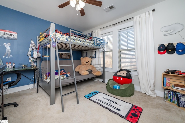 bedroom with carpet flooring and ceiling fan