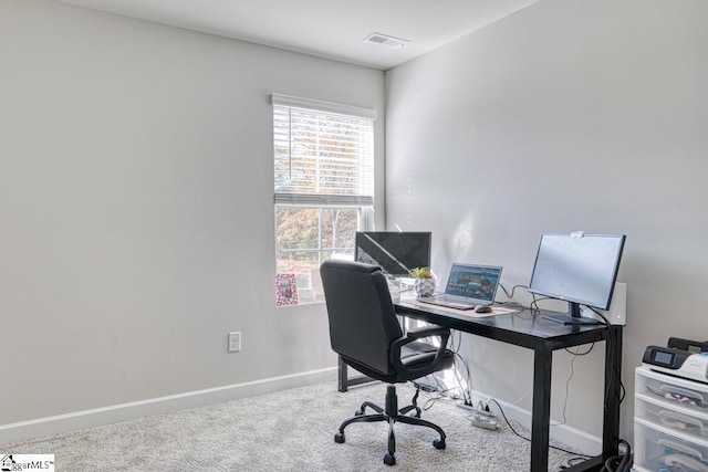 view of carpeted home office