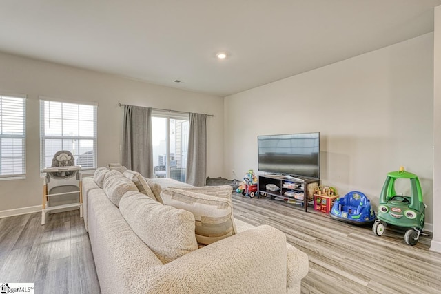 living room with hardwood / wood-style flooring