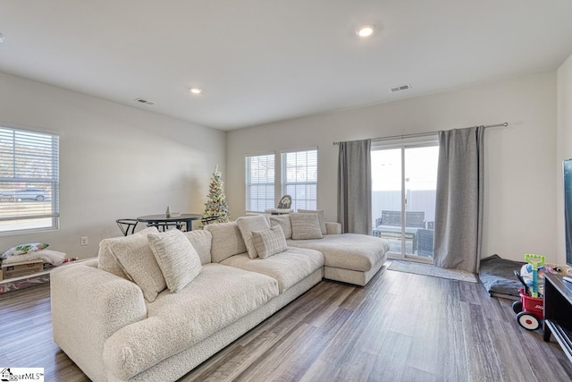 living room with hardwood / wood-style floors