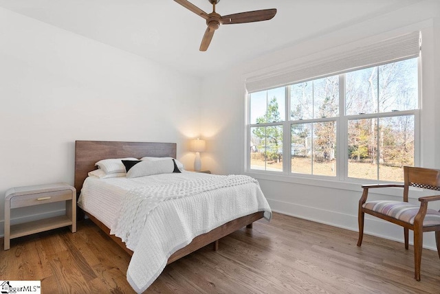 bedroom featuring ceiling fan and wood-type flooring