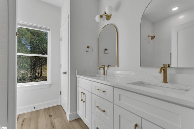 bathroom featuring vanity and wood-type flooring