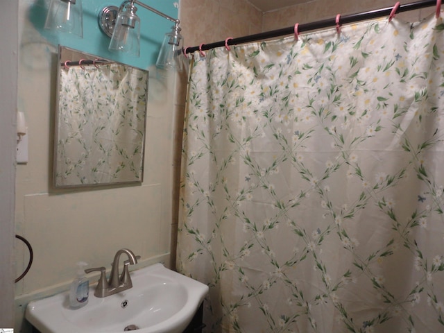 bathroom with walk in shower and sink