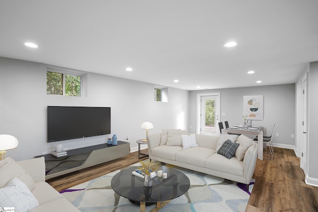 living room with hardwood / wood-style flooring