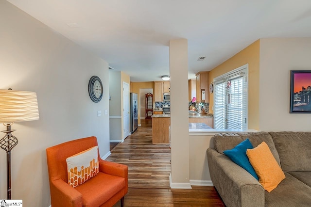 living room featuring dark hardwood / wood-style flooring