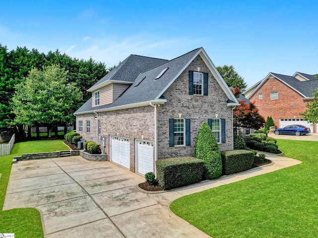 view of side of home with a yard and a garage