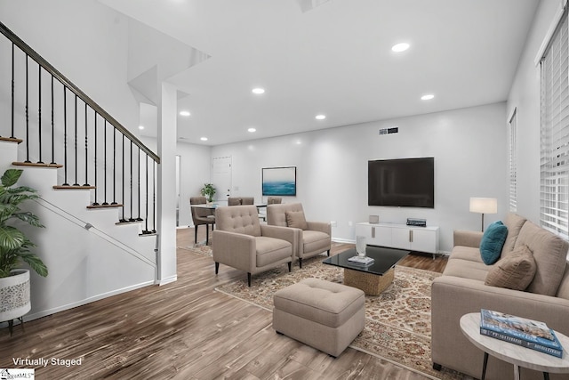 living room with wood-type flooring