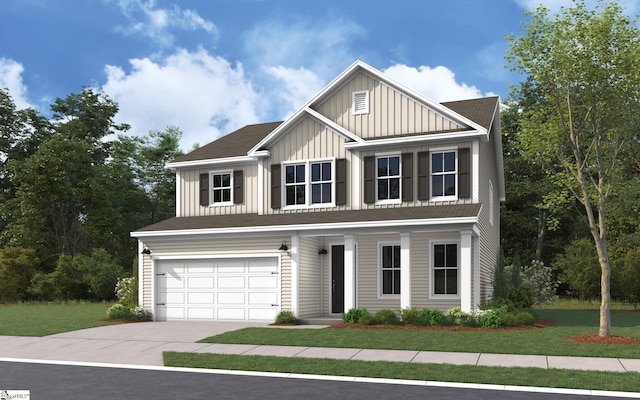 view of front of house featuring a front yard and a garage