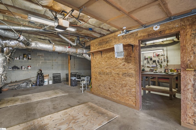 basement with a workshop area