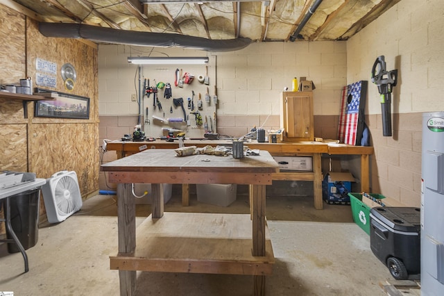 basement featuring a workshop area