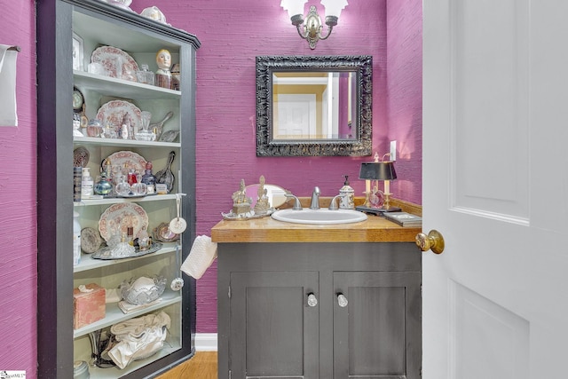 bathroom featuring hardwood / wood-style floors and vanity