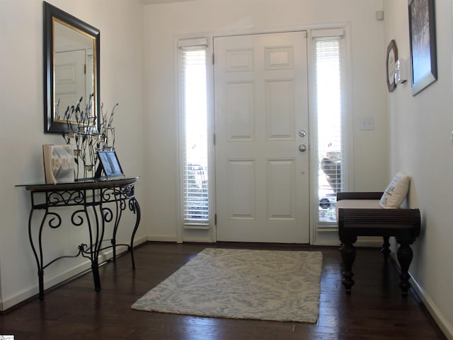 foyer entrance with dark hardwood / wood-style floors