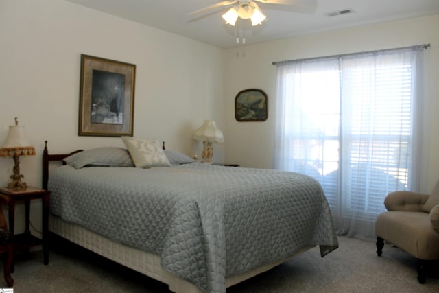 bedroom featuring carpet flooring and ceiling fan