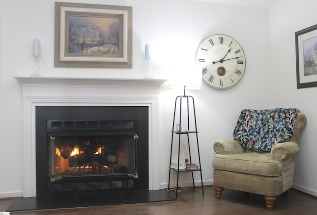 living area with dark wood-type flooring