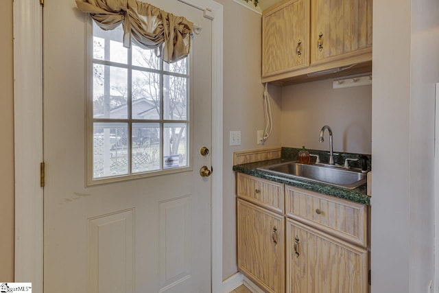 kitchen with light brown cabinetry and sink