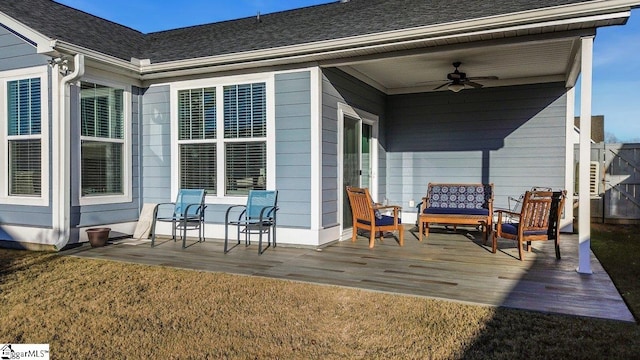 wooden terrace with ceiling fan