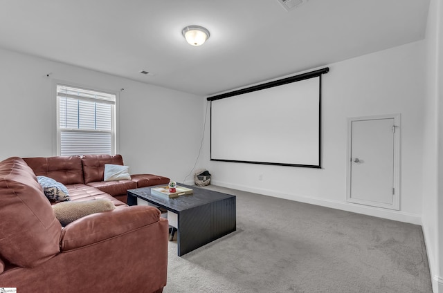 home theater with carpet floors