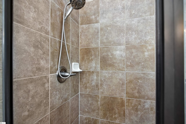 interior details featuring a tile shower