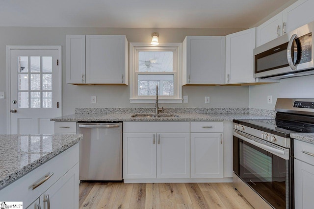 kitchen with white cabinetry, a healthy amount of sunlight, sink, and stainless steel appliances