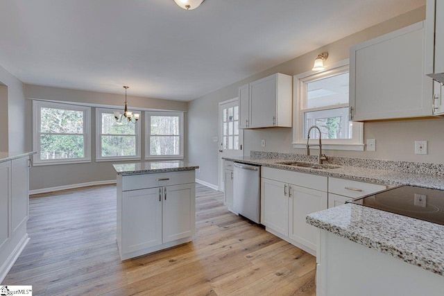 kitchen featuring light hardwood / wood-style flooring, stainless steel dishwasher, a healthy amount of sunlight, and sink