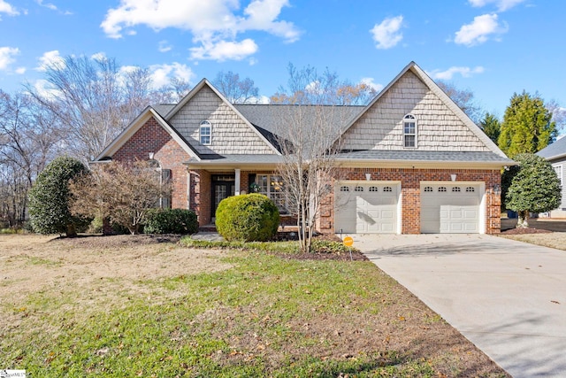 view of front of house with a garage and a front lawn