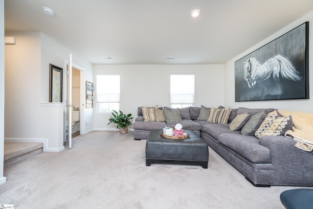 living room with light carpet