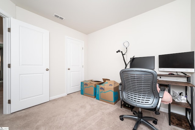 view of carpeted home office