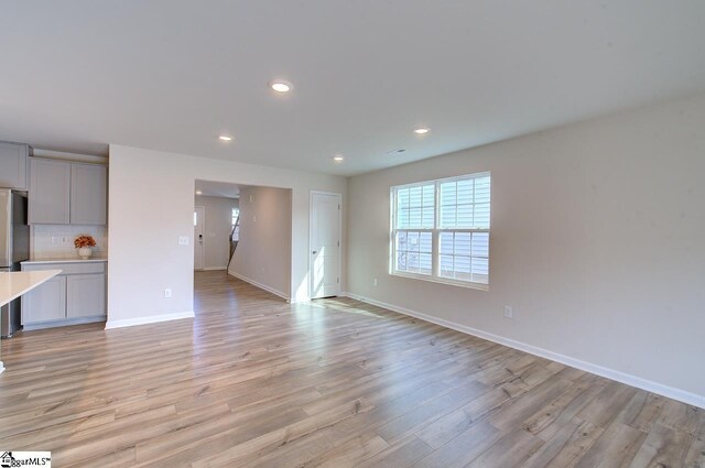 unfurnished living room with light hardwood / wood-style flooring