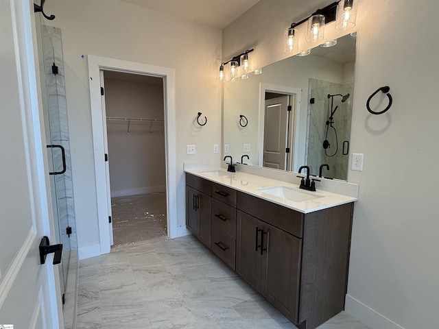 bathroom featuring vanity and walk in shower