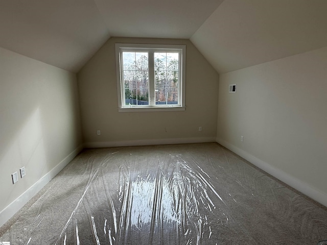 additional living space featuring carpet and vaulted ceiling