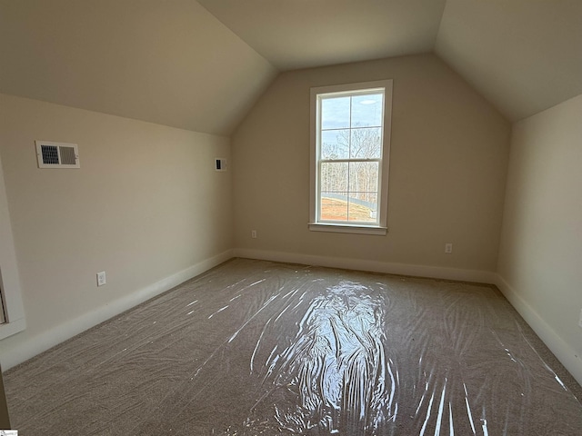 additional living space featuring carpet and lofted ceiling