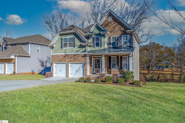 429 Wildflower Rd, Easley, SC 29642 - view of front of house with concrete driveway, an attached garage, a front yard, and covered porch