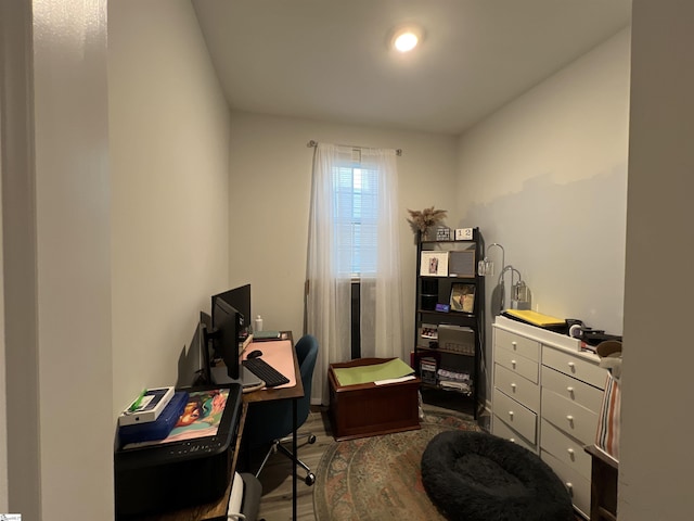 home office featuring dark wood-type flooring