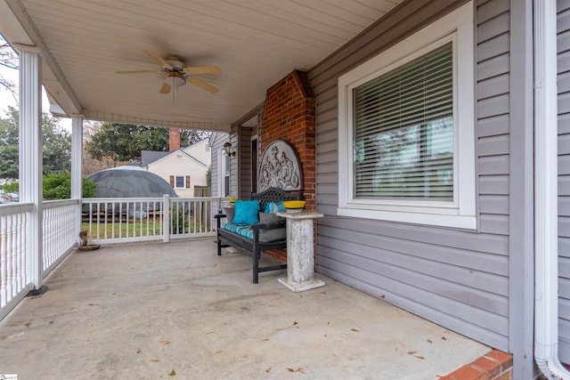 view of patio featuring a porch and ceiling fan