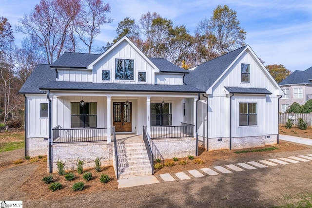 modern farmhouse with a porch