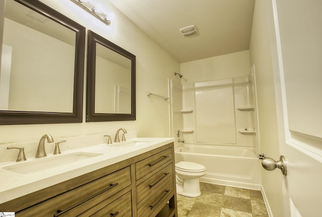 full bathroom with vanity, shower / bathing tub combination, and toilet