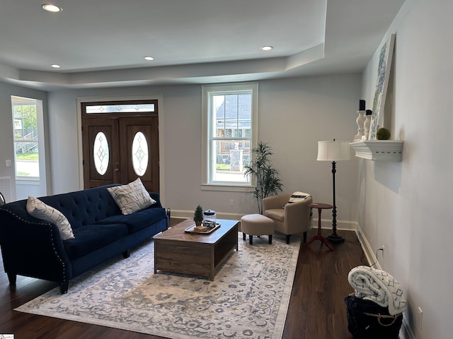 living room featuring dark hardwood / wood-style floors