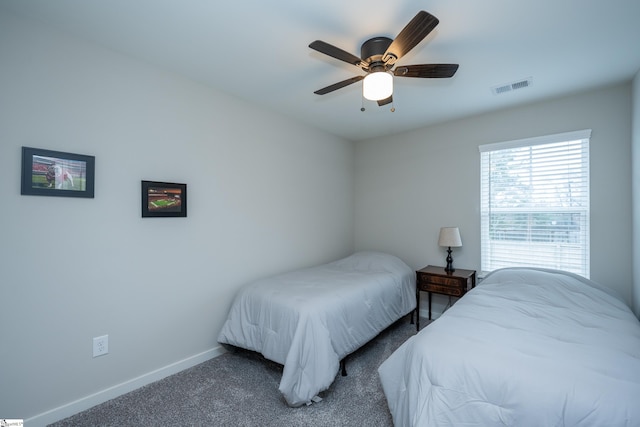 bedroom featuring carpet flooring and ceiling fan