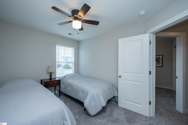 bedroom with carpet flooring and ceiling fan