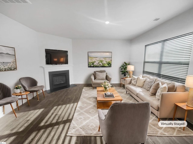 living room with wood-type flooring