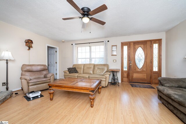 249 Monroe Bridge Rd, Honea Path, SC 29654 - living room featuring a textured ceiling, light hardwood / wood-style flooring, and ceiling fan